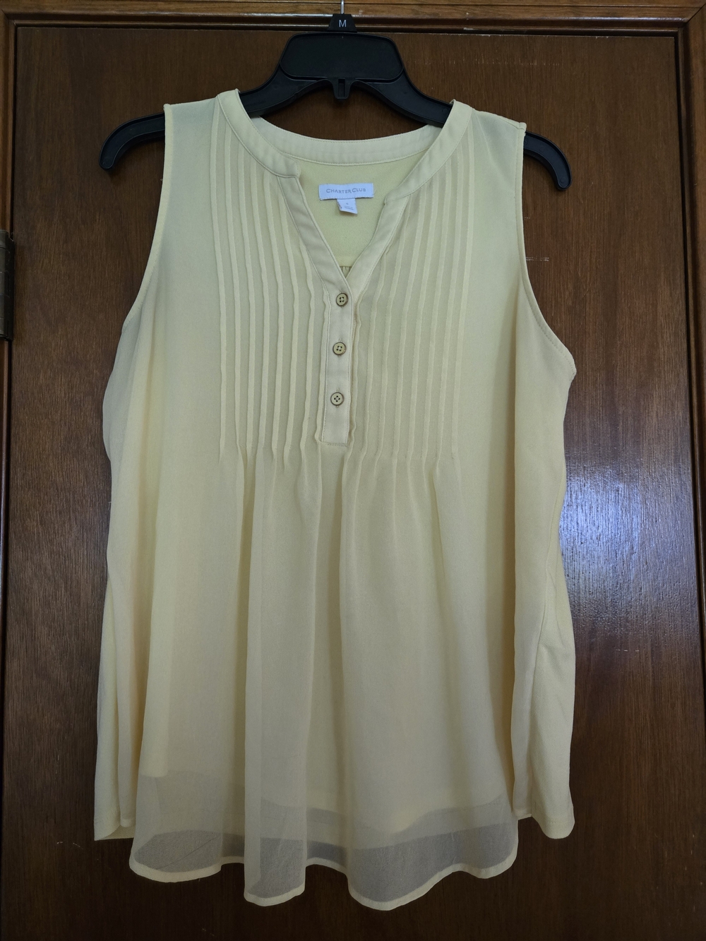 Charter Club Yellow Sleeveless Pintuck Blouse S